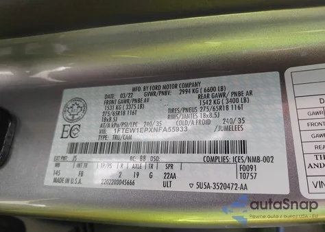 2022 Ford F-150 Xlt from USA, damaged, VIN 1FTEW1EPXNFA55933